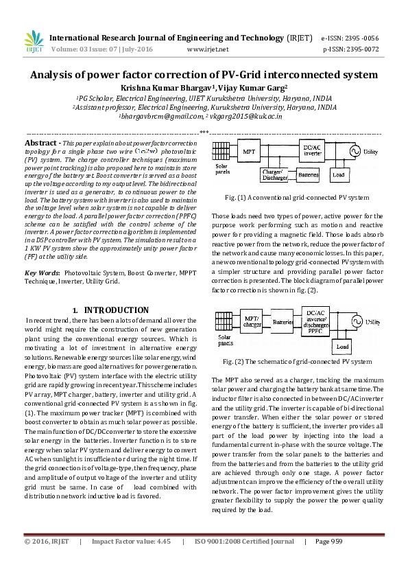 (PDF) Analysis of power factor correction of PV-Grid interconnected system