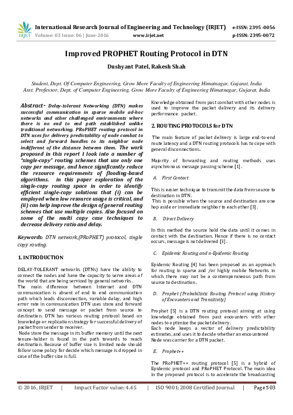 (PDF) Improved PROPHET Routing Protocol in DTN