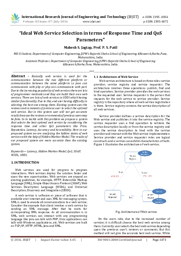 (PDF) " Ideal Web Service Selection in terms of Response Time and QoS ...