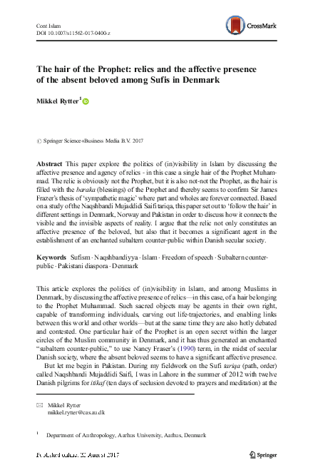 Pdf The Hair Of The Prophet Relics And The Affective Presence Of The Absent Beloved Among Sufis In Denmark Mikkel Rytter Academia Edu