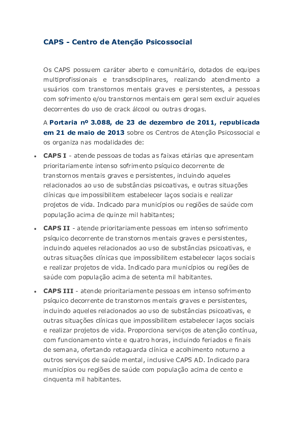 (DOC) CAPS -Centro de Atenção Psicossocial