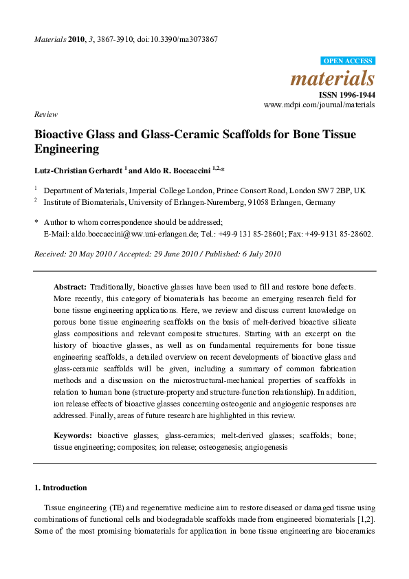 (PDF) materials Bioactive Glass and GlassCeramic Scaffolds for Bone