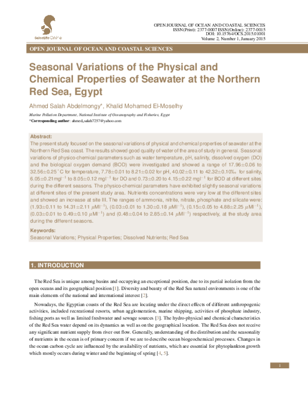 (PDF) Seasonal Variations of the Physical and Chemical Properties of ...