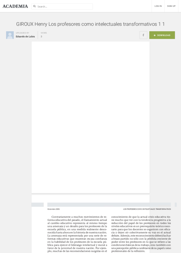 (PDF) LOS PROFESORES COMO INTELECTUALES. Henry Giroux. Aírame Soto Academia.edu
