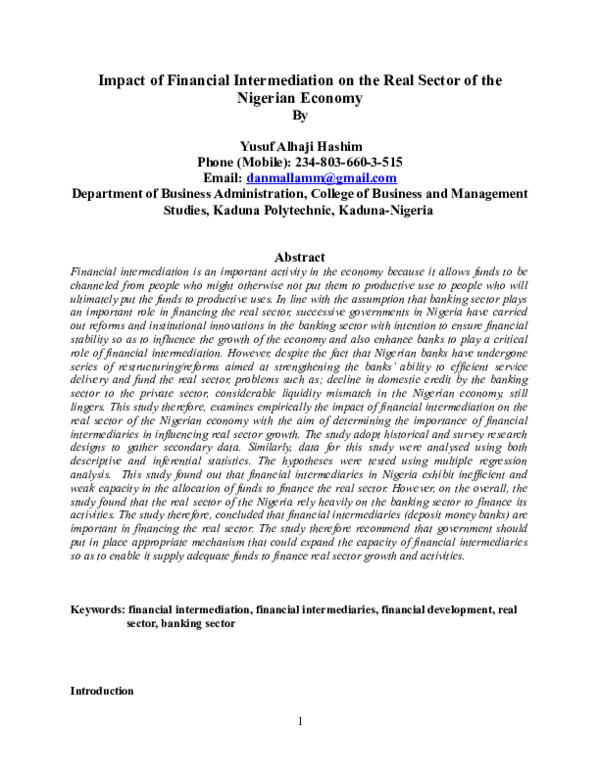 (DOC) Impact of Financial Intermediation on the Real Sector of the ...