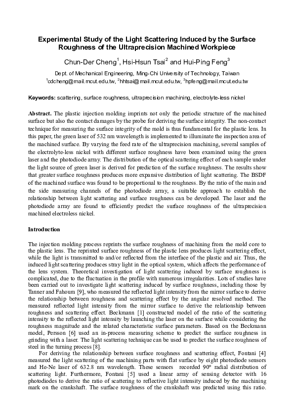 (PDF) Experimental Study of the Light Scattering Induced by the Surface ...