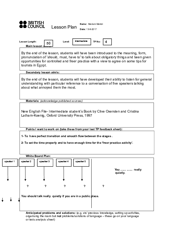 (DOC) Lesson Plan Main lesson aim/s