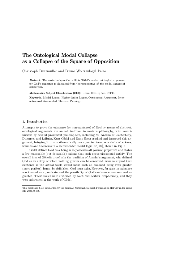  PDF The Ontological Modal Collapse As A Collapse Of The Square Of