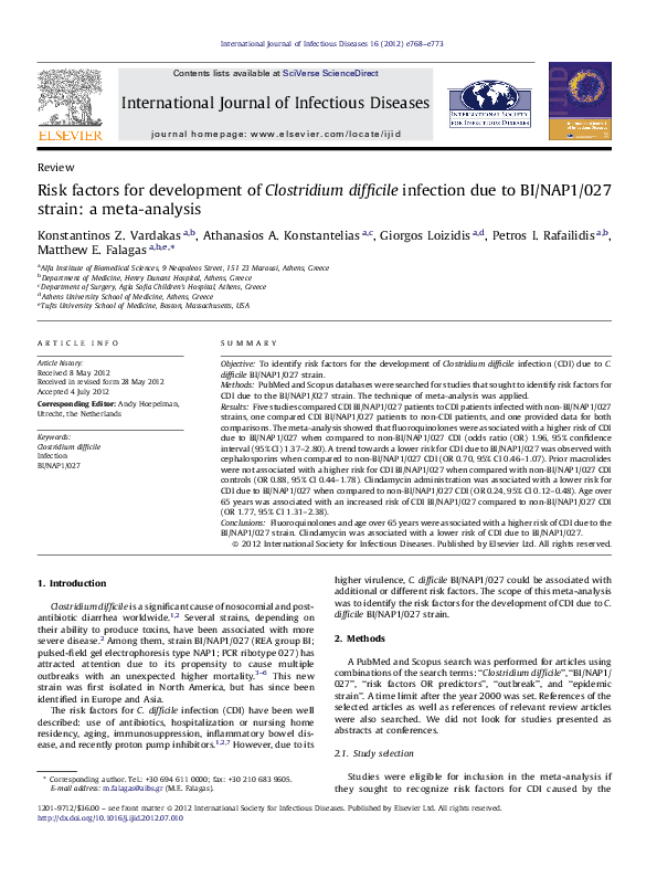 (PDF) Risk factors for development of Clostridium difficile infection ...