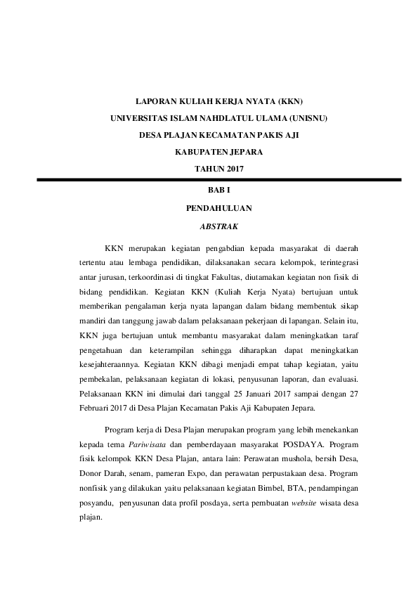 Contoh Laporan Mingguan Kkn Tematik Individu Nusagates
