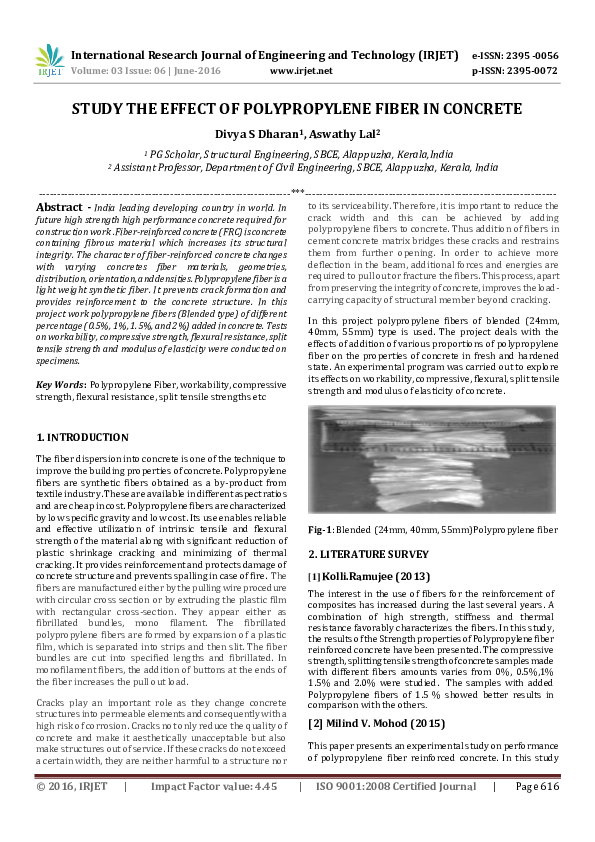 (PDF) STUDY THE EFFECT OF POLYPROPYLENE FIBER IN CONCRETE