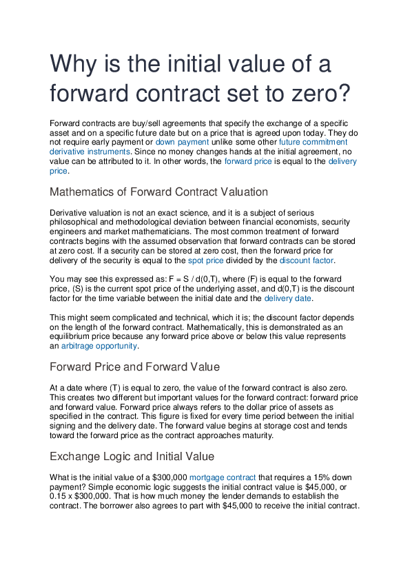 (DOC) Why is the initial value of a forward contract set to zero