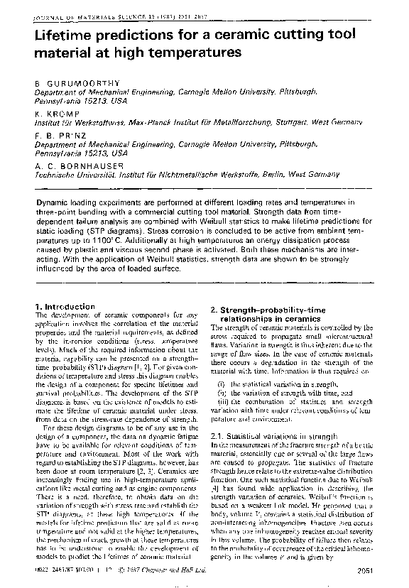 (PDF) Lifetime predictions for a ceramic cutting tool material at high