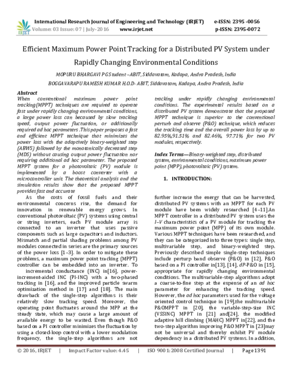 (PDF) Efficient Maximum Power Point Tracking for a Distributed PV ...