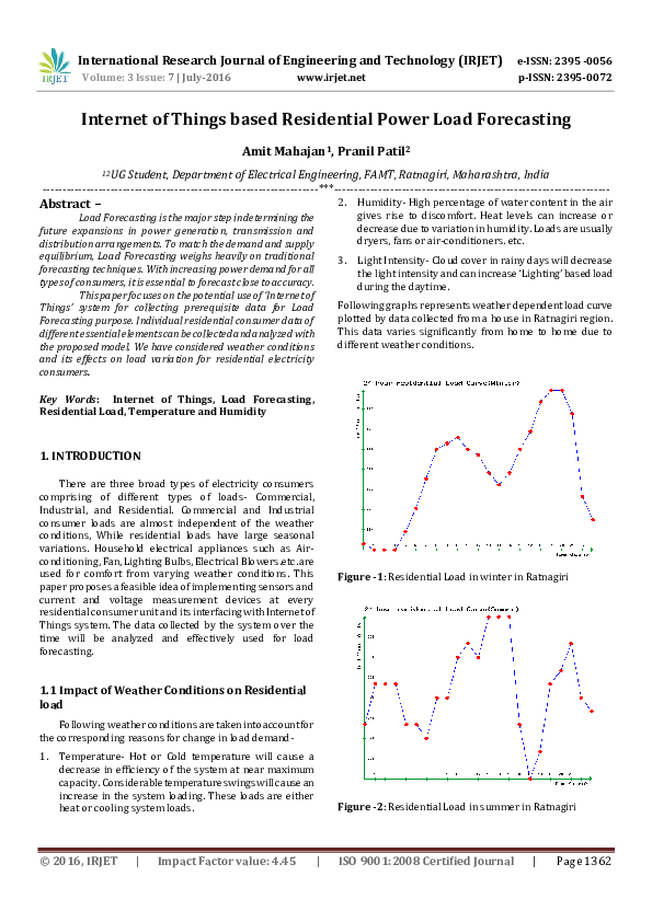 (PDF) Internet of Things based Residential Power Load Forecasting