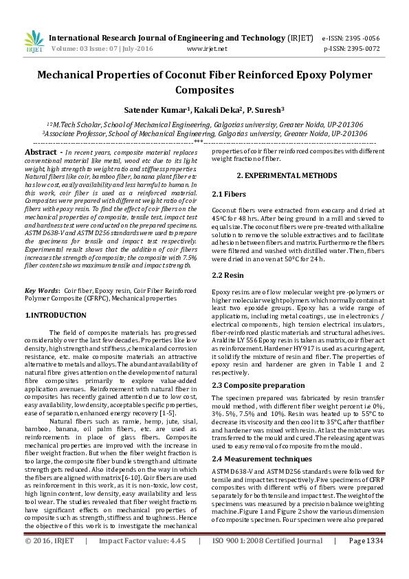 (PDF) Mechanical Properties of Coconut Fiber Reinforced Epoxy Polymer