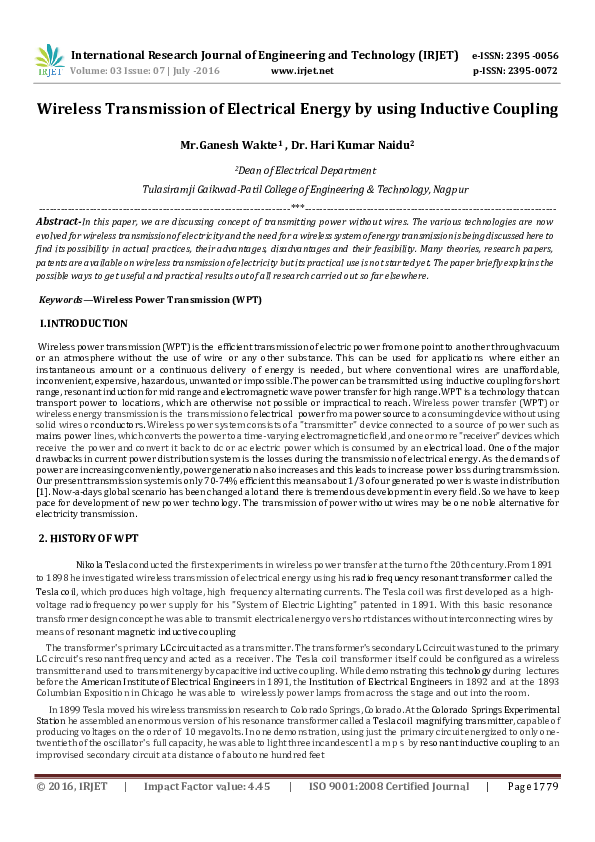(PDF) Wireless Transmission of Electrical Energy by using Inductive ...