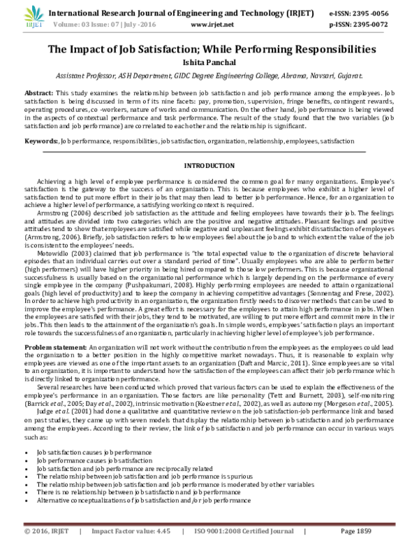 (PDF) The Impact of Job Satisfaction; While Performing Responsibilities
