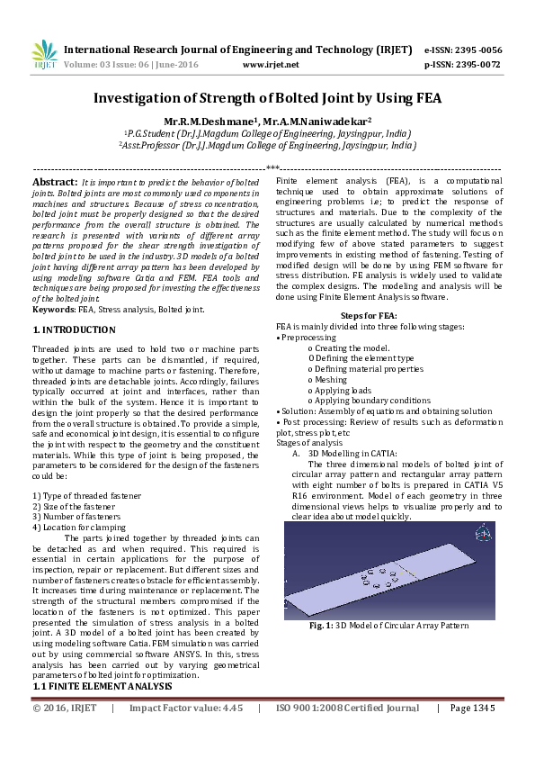 (PDF) Investigation of Strength of Bolted Joint by Using FEA
