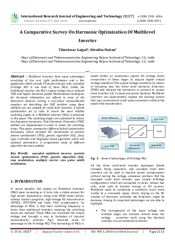 (PDF) A Comparative Survey On Harmonic Optimization Of Multilevel Inverter