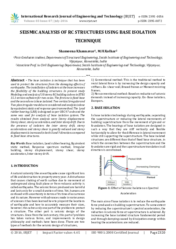 (PDF) SEISMIC ANALYSIS OF RC STRUCTURES USING BASE ISOLATION TECHNIQUE