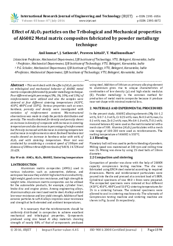 (PDF) Effect of Al2O3 particles on the Tribological and Mechanical ...