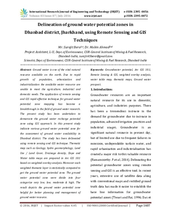 (PDF) Delineation of ground water potential zones in IRJET Journal