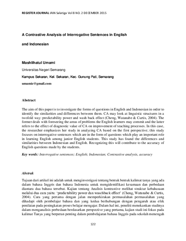 (PDF) A Contrastive Analysis of Interrogative Sentences in English and ...
