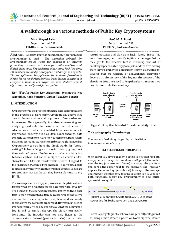 (PDF) A walkthrough on various methods of Public Key Cryptosystems