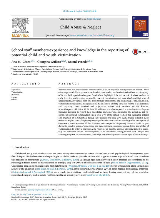 (PDF) School staff members experience and knowledge in the reporting of ...