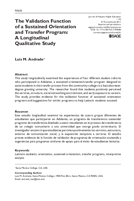(PDF) The Validation Function of a Sustained Orientation and Transfer ...