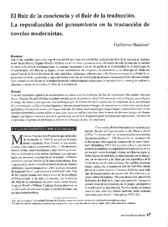 (PDF) El fluir de la conciencia y el fluir de la traducción. La ...