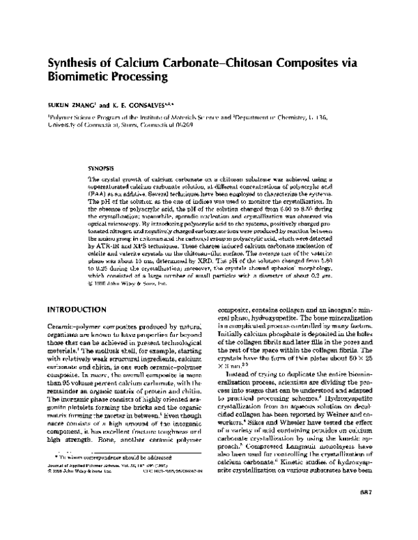 (PDF) Synthesis of calcium carbonate chitosan composites via biomimetic ...