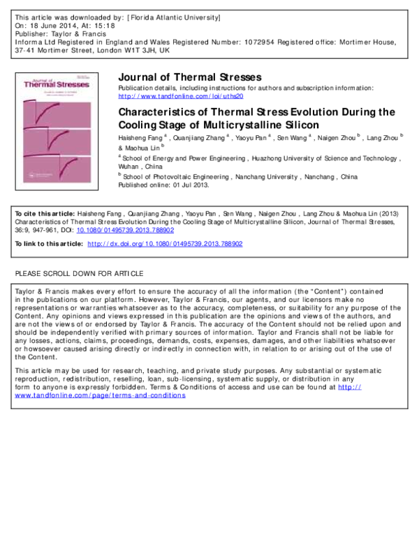 (PDF) Characteristics of Thermal Stress Evolution During the Cooling ...