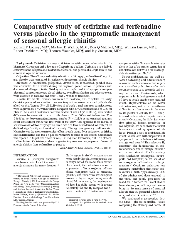 (PDF) Comparative Study of Cetirizine and Terfenadine Versus Placebo in