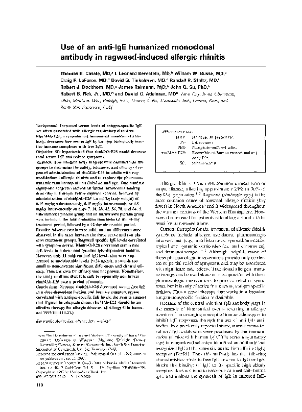 (PDF) Use of an antiIgE humanized monoclonal antibody in ragweed