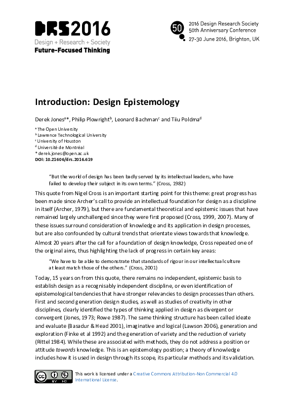 (PDF) Introduction: Design Epistemology