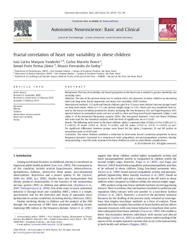 (PDF) Fractal correlation of heart rate variability in obese children