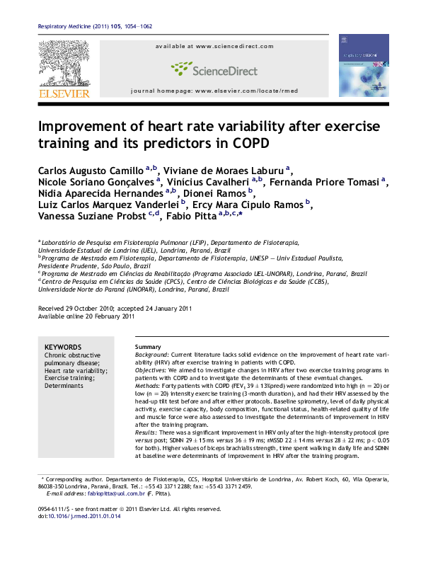 (PDF) Improvement of heart rate variability after exercise training and ...