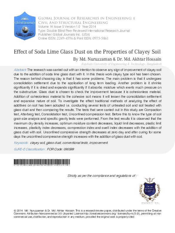 (PDF) Effect of Soda Lime Glass Dust on the Properties of Clayey Soil