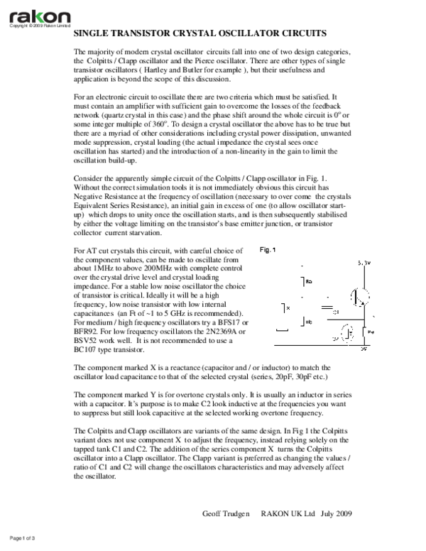 (PDF) SINGLE TRANSISTOR CRYSTAL OSCILLATOR CIRCUITS Tran Phuoc Loc