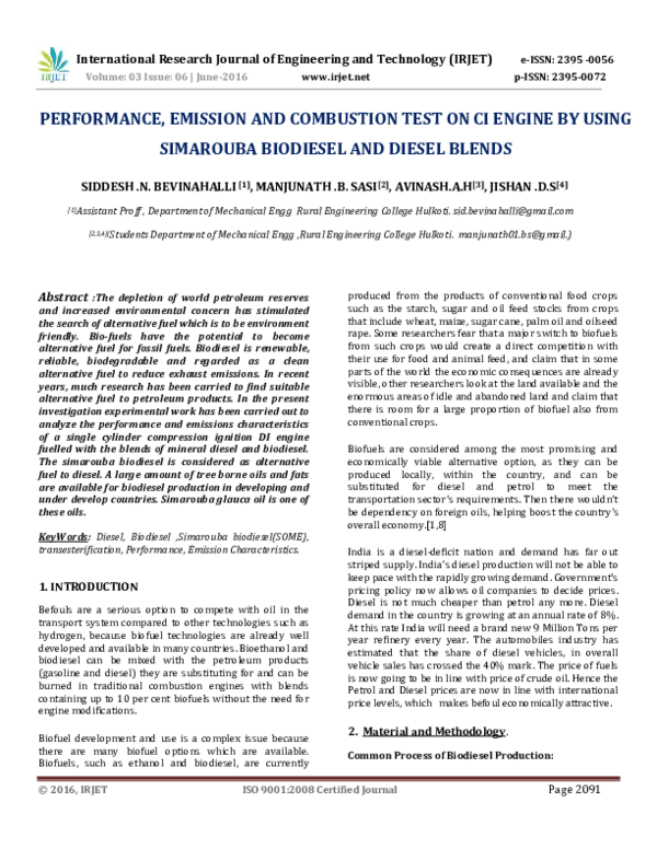(PDF) PERFORMANCE, EMISSION AND COMBUSTION TEST ON CI ENGINE BY USING ...