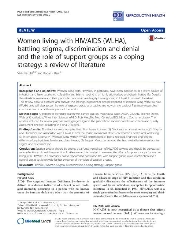 (PDF) Women living with HIV/AIDS (WLHA), battling stigma ...