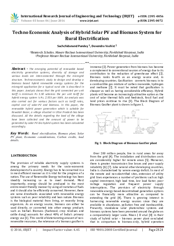 (PDF) Techno Economic Analysis of Hybrid Solar PV and Biomass System ...