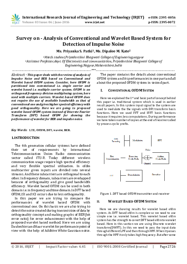 (PDF) Survey on -Analysis of Conventional and Wavelet Based System for ...