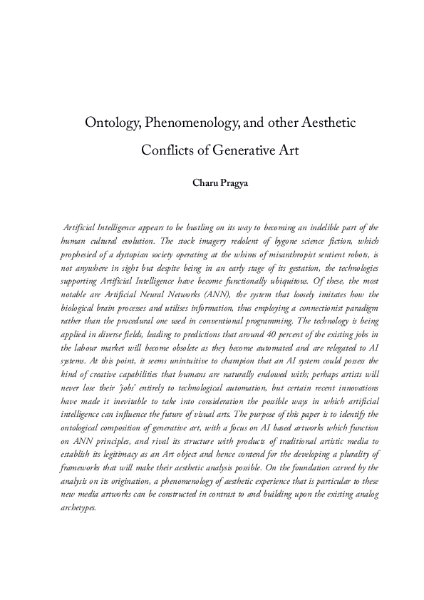 (PDF) Ontology, Phenomenology, and other Aesthetic Conflicts of ...