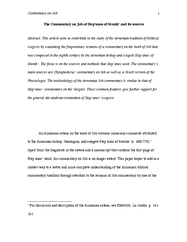 (PDF) Commentary on Job The Commentary on Job of Step'anos of Siwnik ...