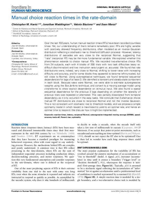 (PDF) Manual choice reaction times in the rate-domain