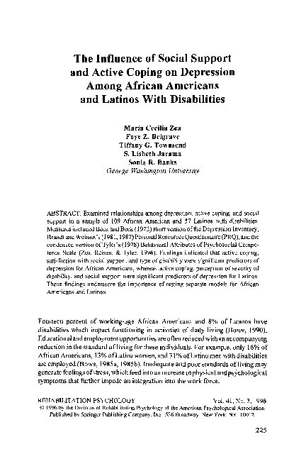 (PDF) The influence of social support and active coping on depression ...