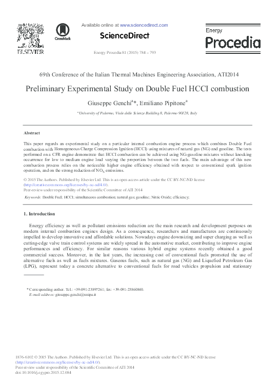 (PDF) Preliminary Experimental Study on Double Fuel HCCI combustion